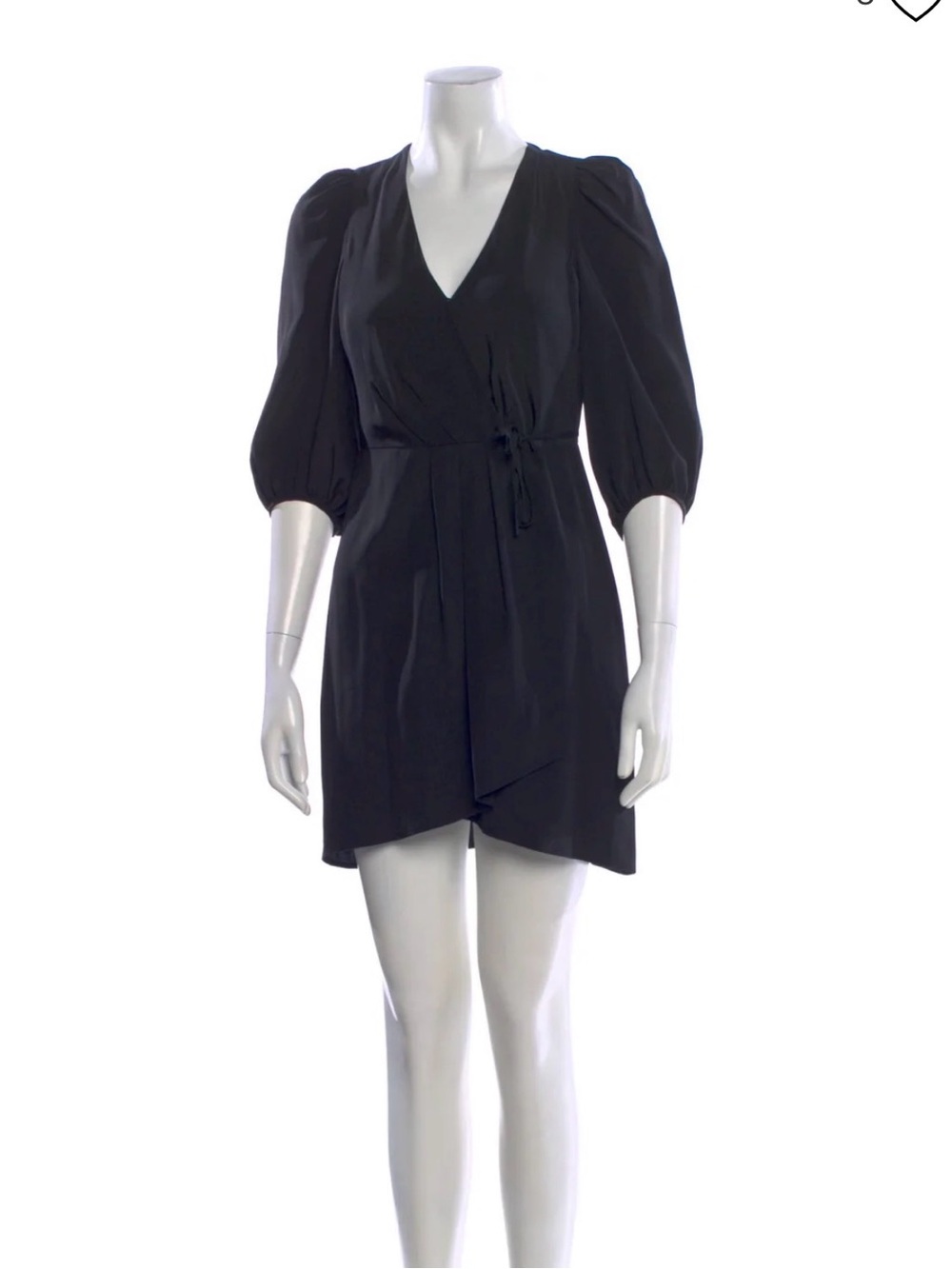 Cuyana Black Puff Sleeve Wrap Mini Dress